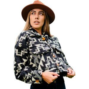 Women's Cropped Jacket 2025 Spring Alpaca Jacket Shacket Long Sleeve Black Beige